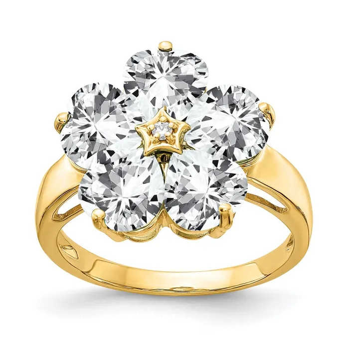 14k Yellow Gold 6mm Heart Cubic Zirconia AA Diamond ring Goldia Rings