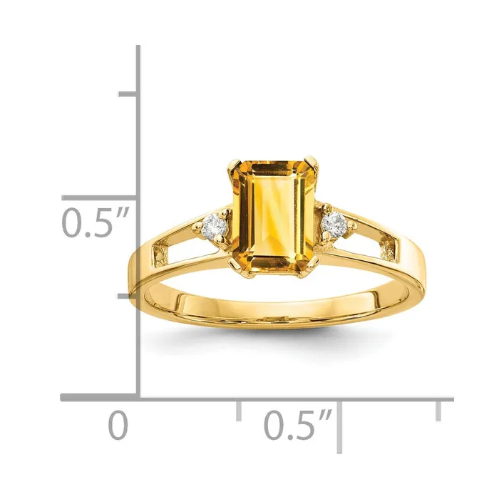 14k Yellow Gold 7x5mm Emerald Cut Citrine AA Diamond ring Goldia Rings