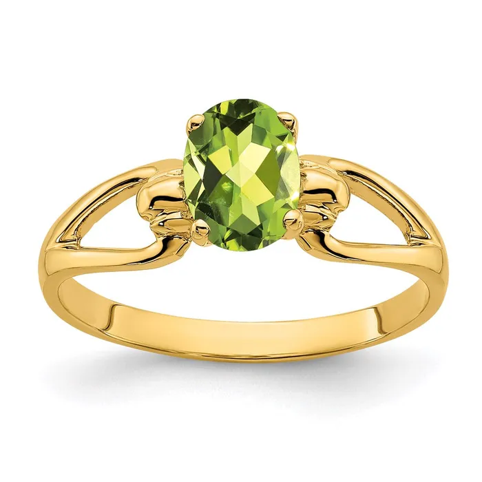 14K Yellow Gold 7x5mm Oval Peridot ring Goldia Rings