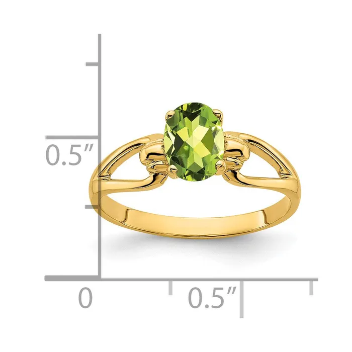 14K Yellow Gold 7x5mm Oval Peridot ring Goldia Rings
