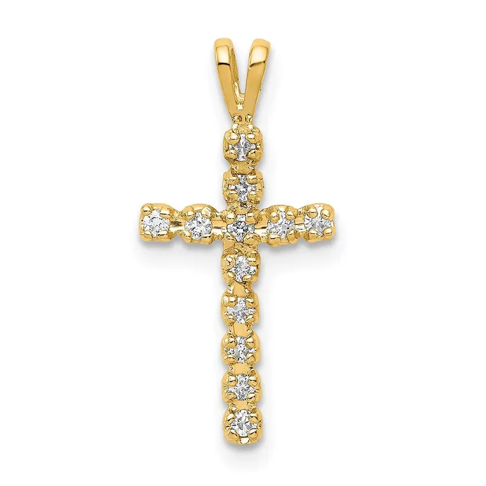 14K Yellow Gold AA Real Diamond Latin Cross Pendant Goldia Necklaces