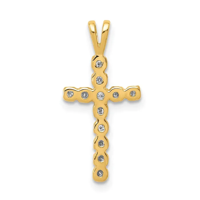 14K Yellow Gold AA Real Diamond Latin Cross Pendant Goldia Necklaces