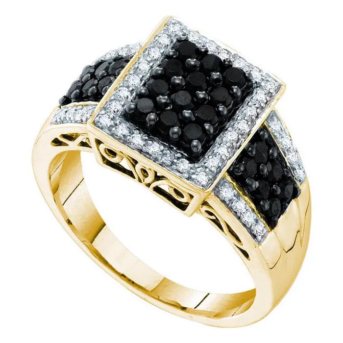 14k Yellow Gold Black Diamond Rectangle Cluster Ring 58 Cttw gndatlanta Rings 14k Yellow Gold Black Diamond Rectangle Cluster Ring 58 Cttw gndatlanta Rings