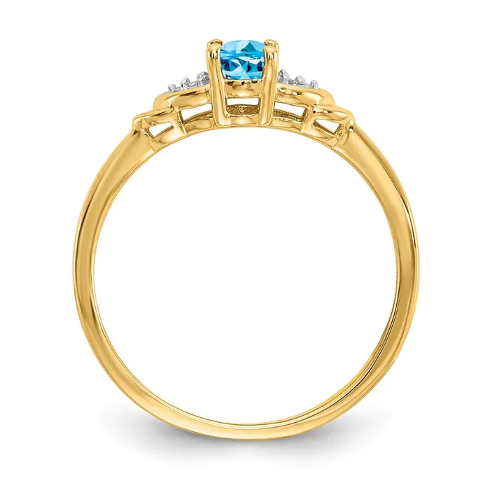 14K Yellow Gold Blue Topaz and Real Diamond Ring Goldia Rings