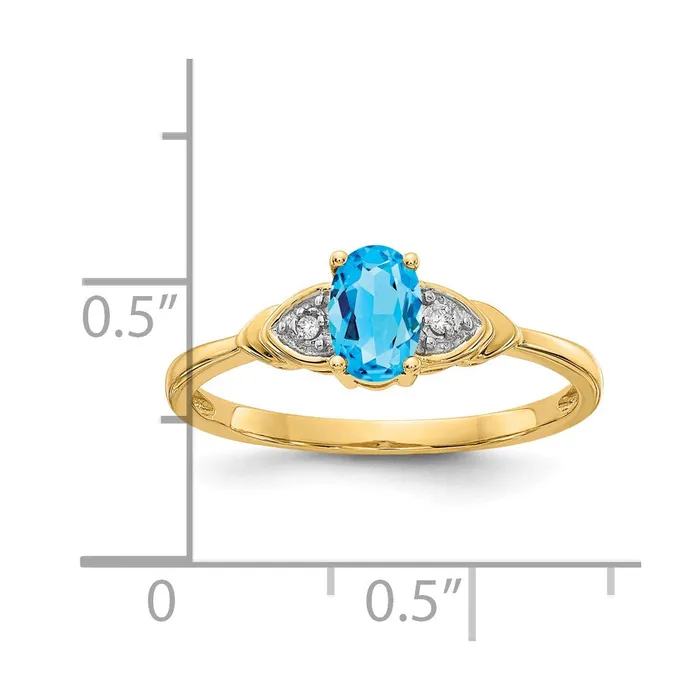 14K Yellow Gold Blue Topaz and Real Diamond Ring Goldia Rings