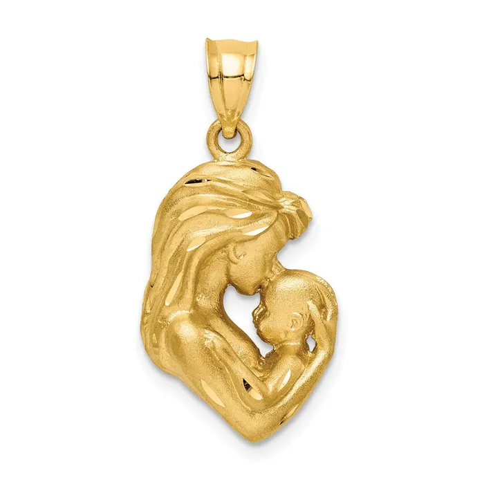 14k Yellow Gold Brushed Diamondcut MomBaby Pendant Goldia Necklaces
