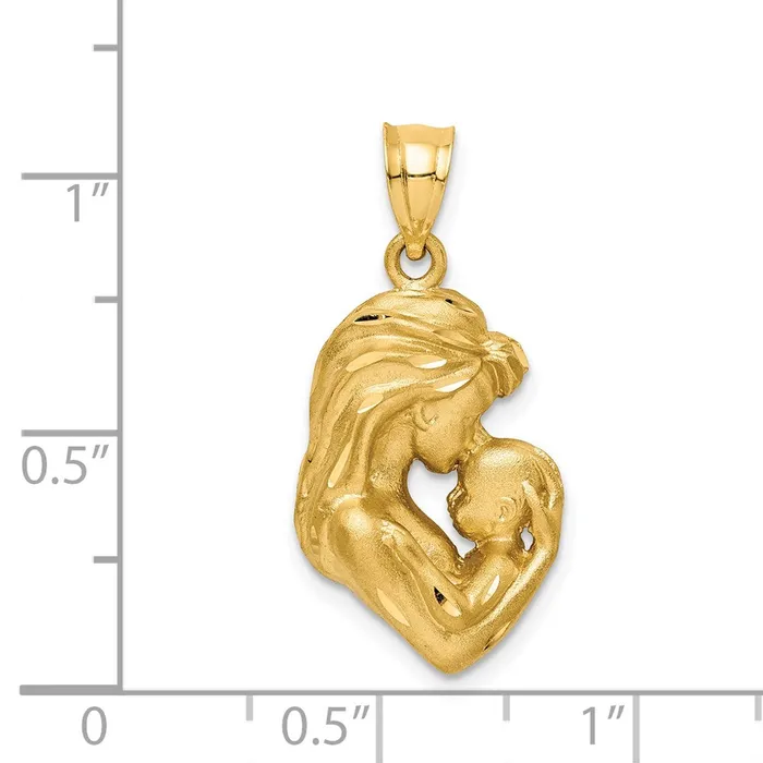 14k Yellow Gold Brushed Diamondcut MomBaby Pendant Goldia Necklaces
