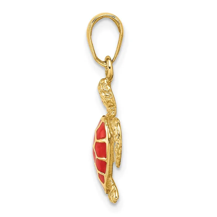 14k Yellow Gold Coral Enameled Sea Turtle Pendant Goldia PreStyled Sets