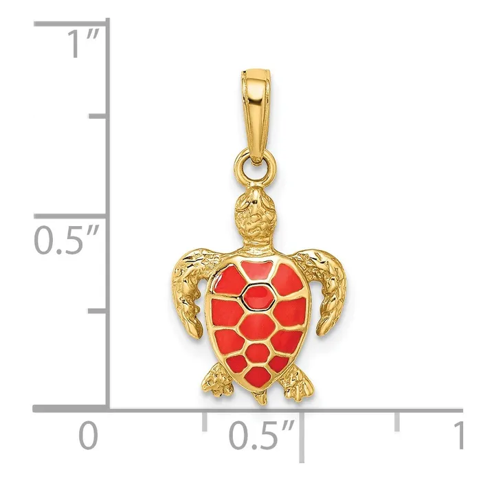 14k Yellow Gold Coral Enameled Sea Turtle Pendant Goldia PreStyled Sets