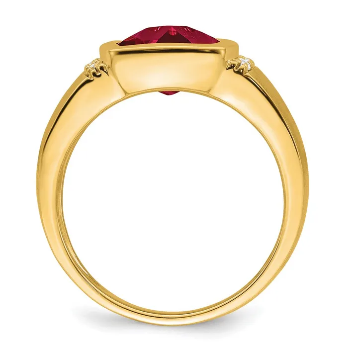 14K Yellow Gold Created Ruby and Real Diamond Mens Ring Goldia Rings