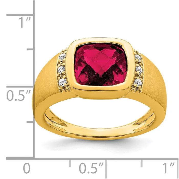 14K Yellow Gold Created Ruby and Real Diamond Mens Ring Goldia Rings