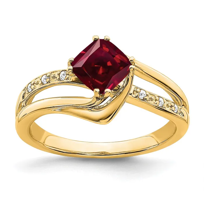 14K Yellow Gold Created Ruby and Real Diamond Ring Goldia Rings