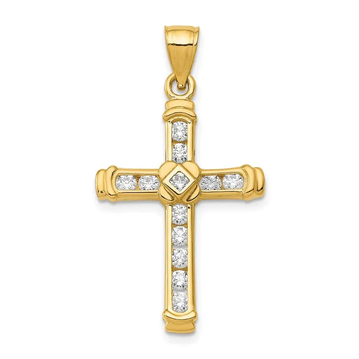 14k Yellow Gold CZ Cross Pendant Goldia Necklaces