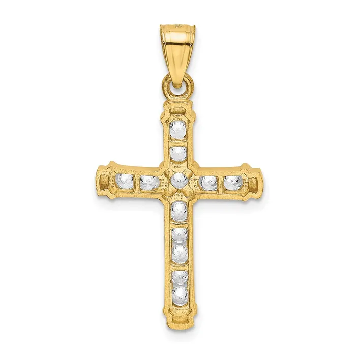 14k Yellow Gold CZ Cross Pendant Goldia Necklaces