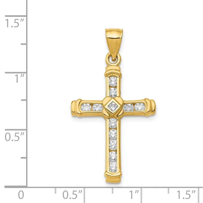 14k Yellow Gold CZ Cross Pendant Goldia Necklaces
