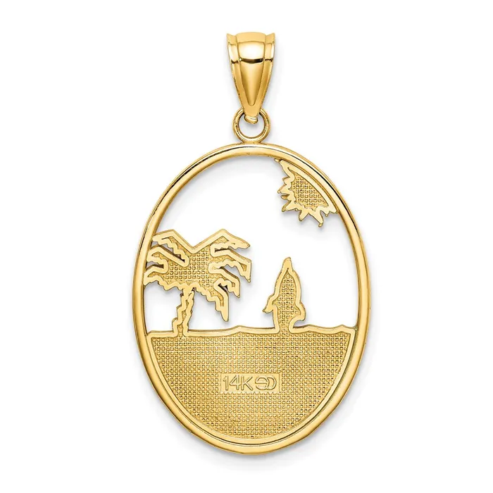 14k Yellow Gold Enamel Dolphin Jumping In Beach Scene Charm Goldia Charm Necklaces