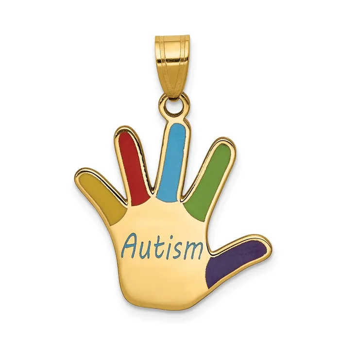 14k Yellow Gold Enameled AUTISM Handprint Pendant Goldia PreStyled Sets