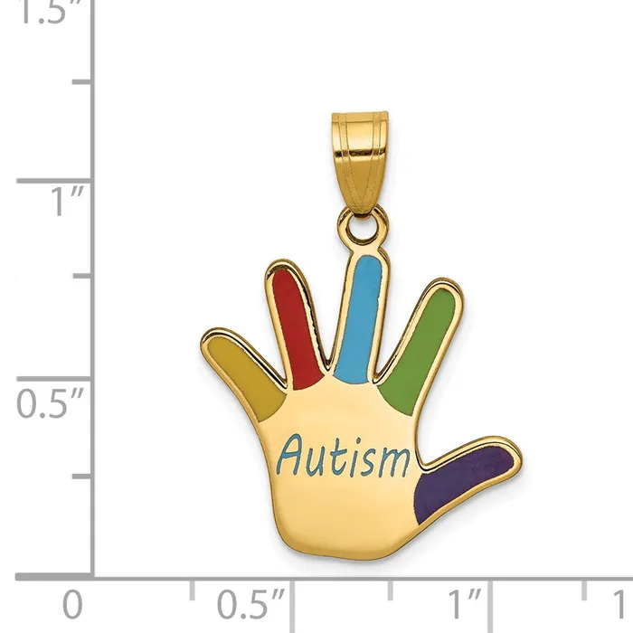 14k Yellow Gold Enameled AUTISM Handprint Pendant Goldia PreStyled Sets