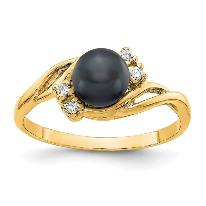 14k Yellow Gold Gold 6mm Black FW Cultured Pearl VS Diamond ring Goldia Rings 14k Yellow Gold Gold 6mm Black FW Cultured Pearl VS Diamond ring Goldia Rings