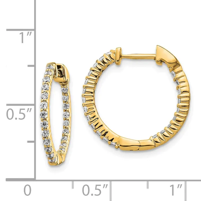 14k Yellow Gold Polished Real Diamond InOut Hinged Hoop Earrings Goldia Earrings
