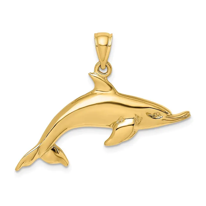 14k Yellow Gold Polished Swimming Dolphin Charm Goldia Charm Necklaces