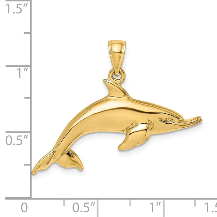 14k Yellow Gold Polished Swimming Dolphin Charm Goldia Charm Necklaces