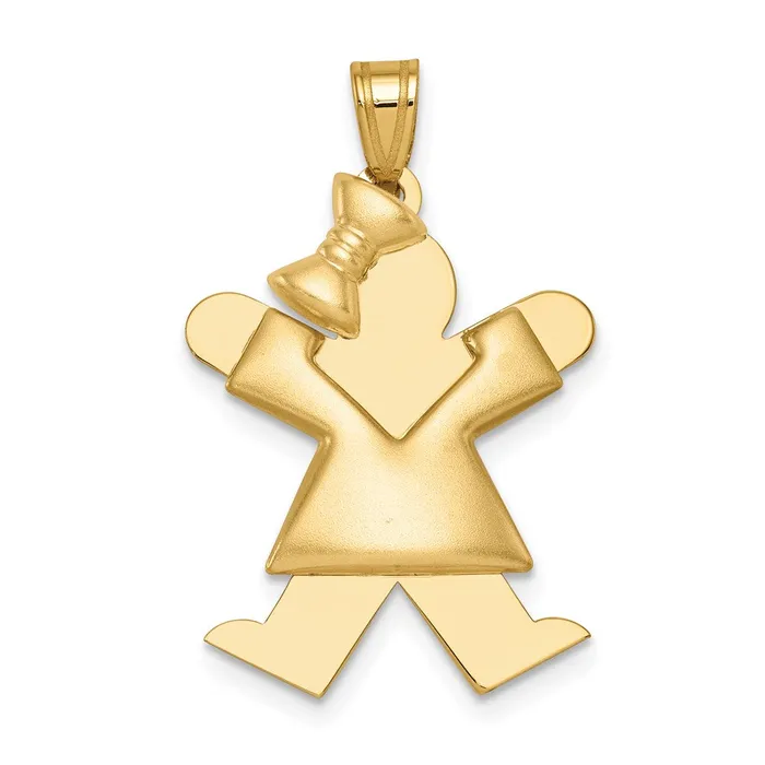 14k Yellow Gold Puffed Girl wBow on Left Engravable Charm Goldia Charm Necklaces 14k Yellow Gold Puffed Girl wBow on Left Engravable Charm Goldia Charm Necklaces