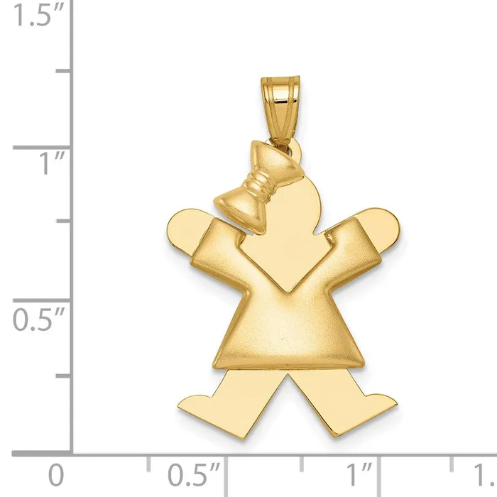 14k Yellow Gold Puffed Girl wBow on Left Engravable Charm Goldia Charm Necklaces