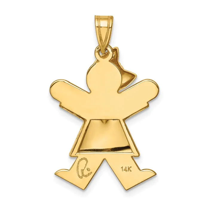 14k Yellow Gold Puffed Girl wBow on Left Engravable Charm Goldia Charm Necklaces