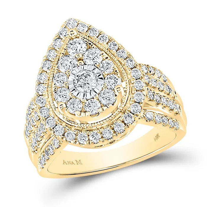 14k Yellow Gold Round Diamond Teardrop Pear Cluster Ring 112 Cttw gndatlanta Rings 14k Yellow Gold Round Diamond Teardrop Pear Cluster Ring 112 Cttw gndatlanta Rings