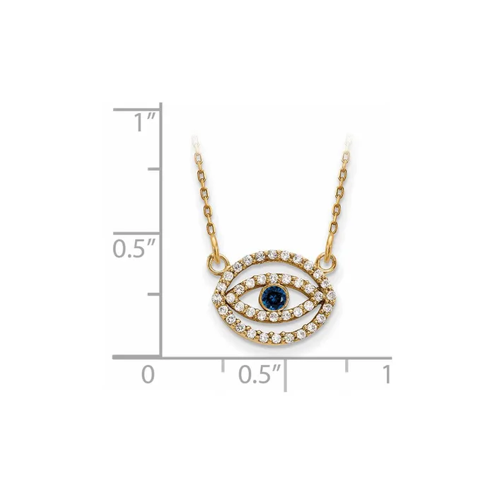 14K Yellow Gold Small Real Diamond and Sapphire Gold Halo Evil Eye Necklace Goldia Necklaces
