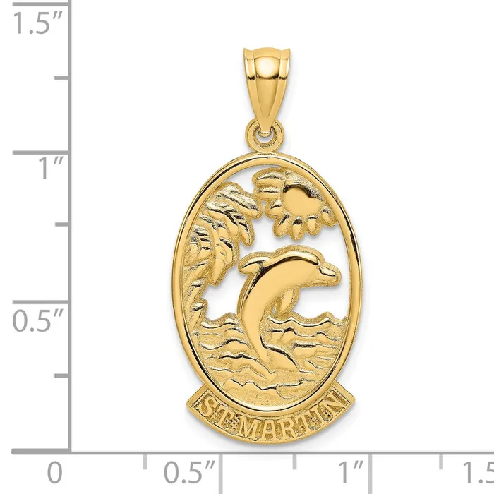 14k Yellow Gold ST MARTIN w Dolphin Sunset Charm Goldia Charm Necklaces