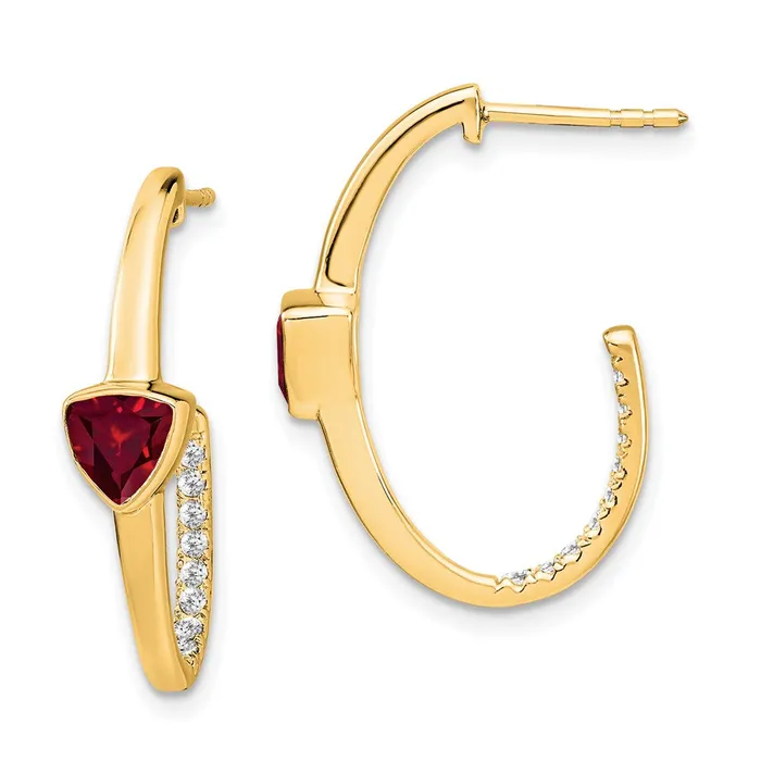 14k Yellow Gold Trillion Created Ruby and Real Diamond Jhoop Earrings Goldia Earrings 14k Yellow Gold Trillion Created Ruby and Real Diamond Jhoop Earrings Goldia Earrings