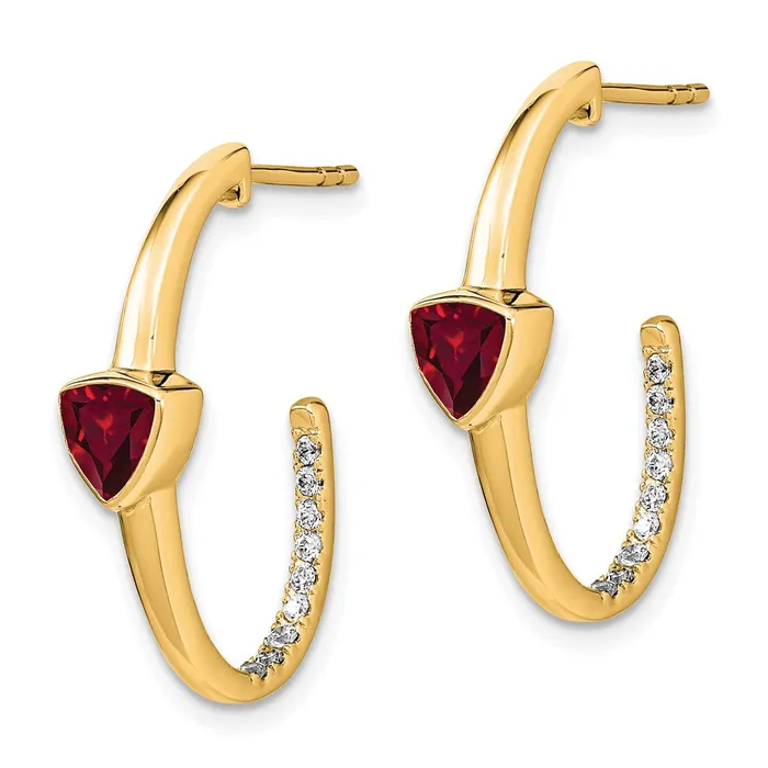 14k Yellow Gold Trillion Created Ruby and Real Diamond Jhoop Earrings Goldia Earrings
