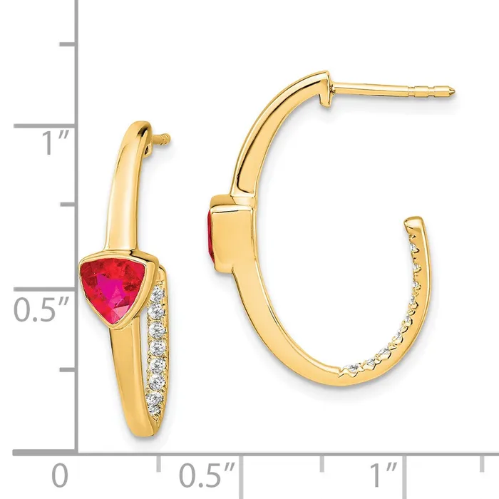 14k Yellow Gold Trillion Created Ruby and Real Diamond Jhoop Earrings Goldia Earrings