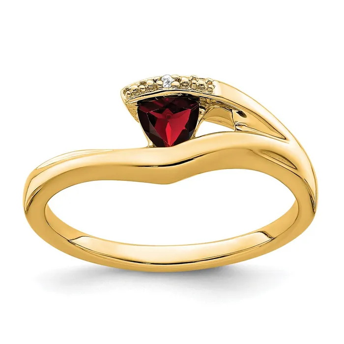 14K Yellow Gold Trillion Garnet and Real Diamond Ring Goldia Rings