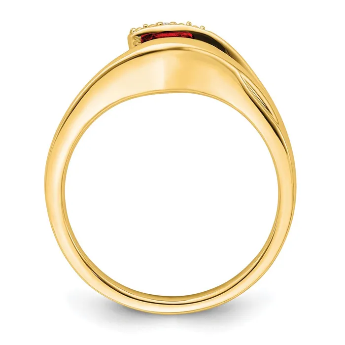 14K Yellow Gold Trillion Garnet and Real Diamond Ring Goldia Rings