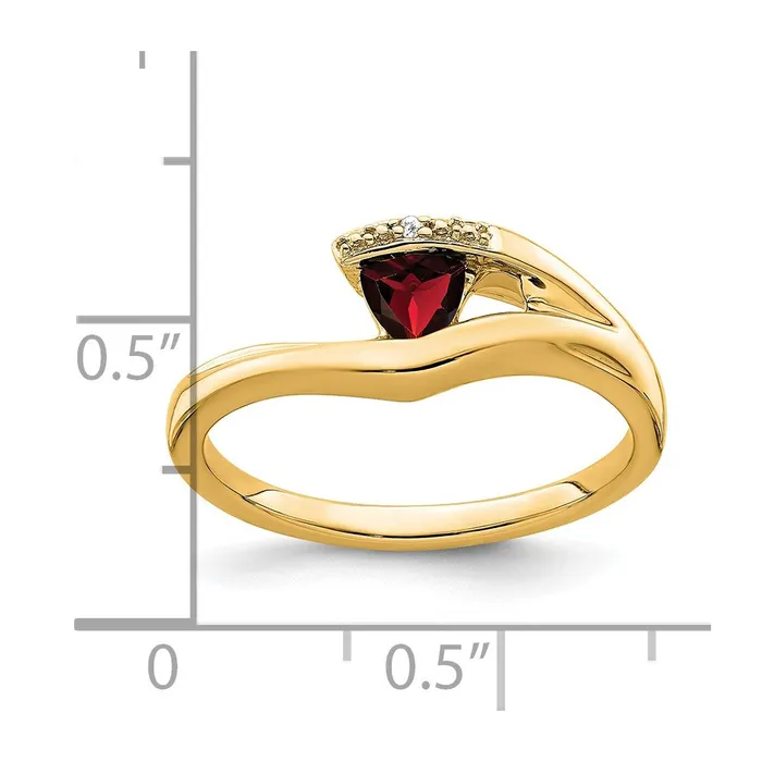 14K Yellow Gold Trillion Garnet and Real Diamond Ring Goldia Rings