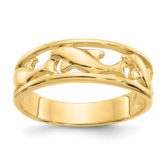 14K Yellow Gold Triple Dolphin Band Ring Goldia Rings