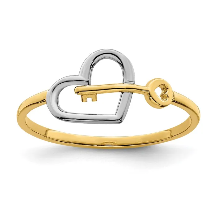 14k Yellow Gold wRhodium Heart and Key Ring Goldia Rings