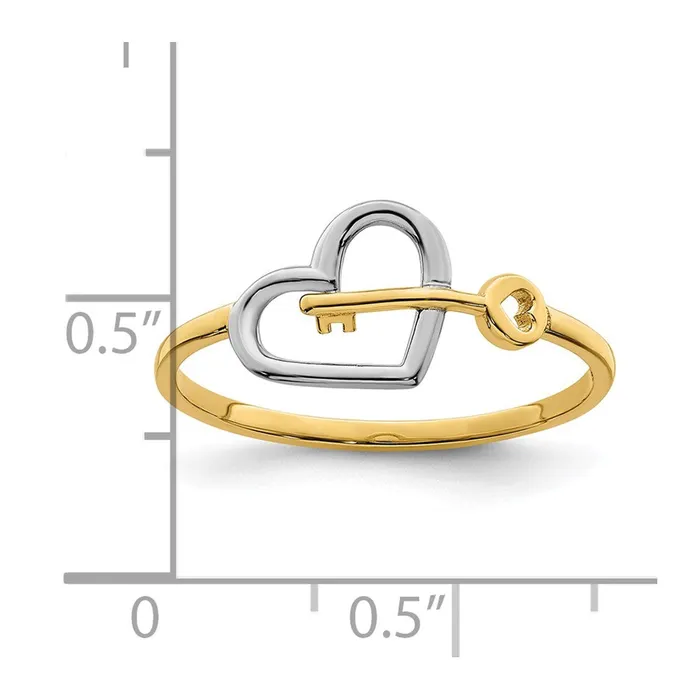 14k Yellow Gold wRhodium Heart and Key Ring Goldia Rings