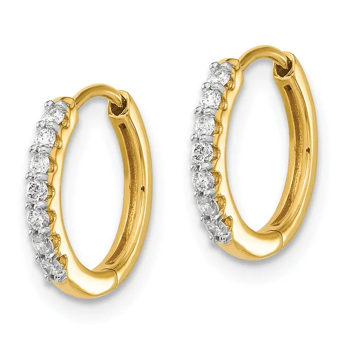 14k Yellow Gold White 18 Ct Lab Grown Diamond VSSI G Hinged Hoop Earrings Goldia Earrings