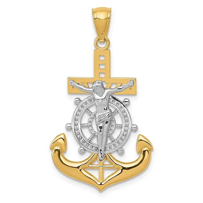 14k Yellow Rhodium Gold wRhodium Polished Mariners Crucifix Pendant Goldia PreStyled Sets