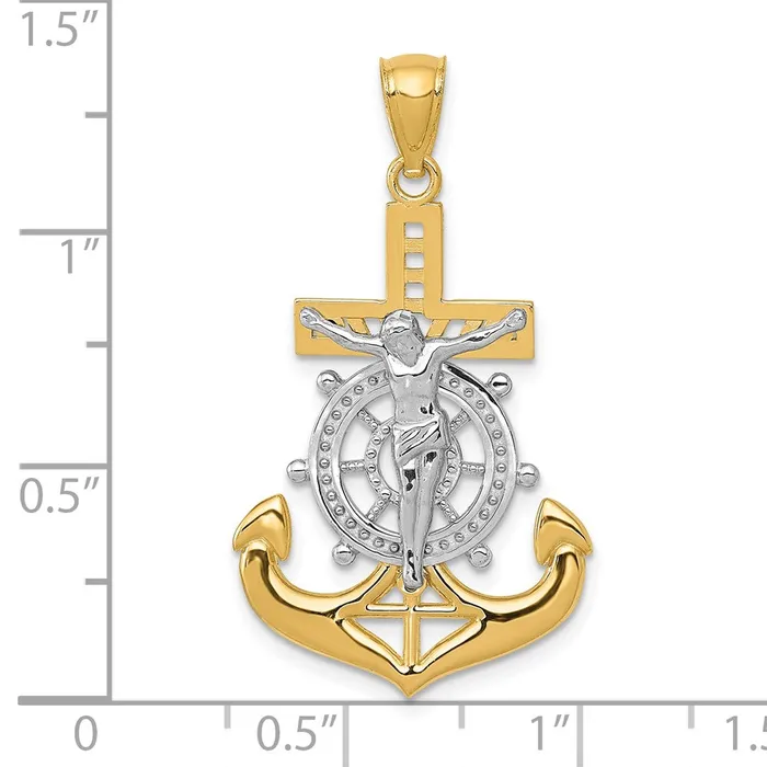 14k Yellow Rhodium Gold wRhodium Polished Mariners Crucifix Pendant Goldia PreStyled Sets