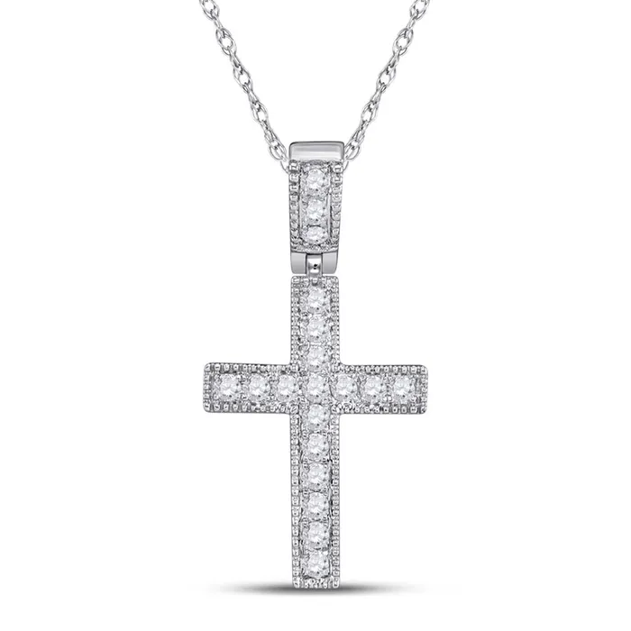 14kt White Gold Round Diamond Milgrain Cross Pendant 15 Cttw gndatlanta Necklaces 14kt White Gold Round Diamond Milgrain Cross Pendant 15 Cttw gndatlanta Necklaces