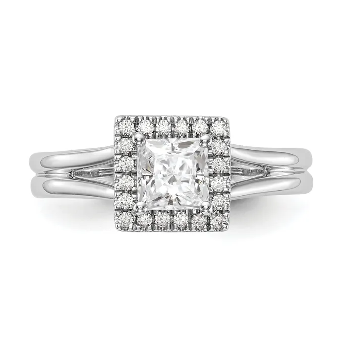 14kw Princess Halo Simulated Diamond Split Shank Engagement Ring Goldiacom Rings