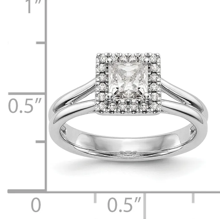 14kw Princess Halo Simulated Diamond Split Shank Engagement Ring Goldiacom Rings