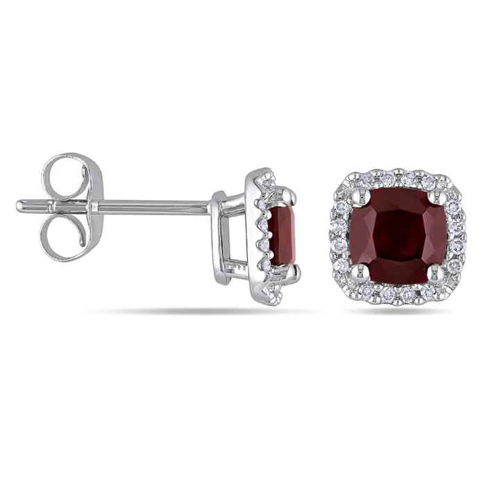 50mm CushionCut Garnet and 01 CT TW Diamond Stud Earrings in 10K White Gold Goldia Earrings 50mm CushionCut Garnet and 01 CT TW Diamond Stud Earrings in 10K White Gold Goldia Earrings