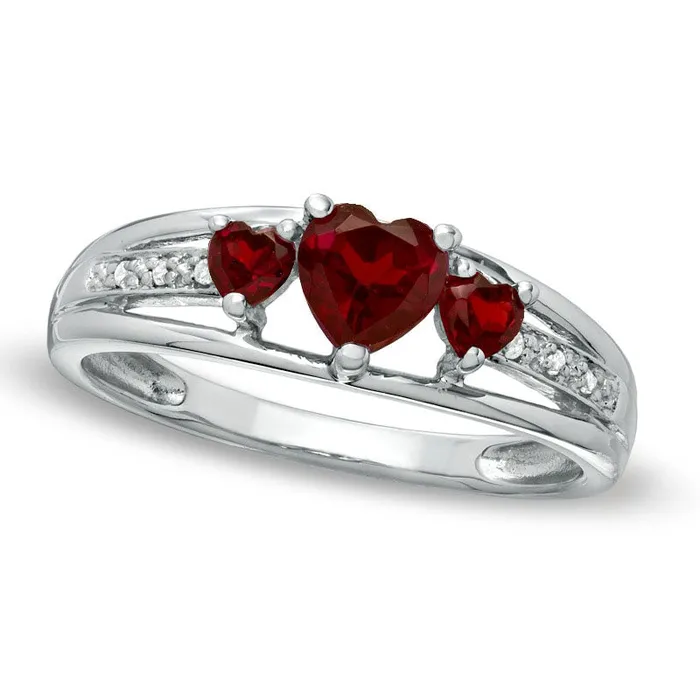50mm HeartShaped Garnet and Natural Diamond Accent Three Stone Promise Ring in Solid 10K White Gold Goldia Rings 50mm HeartShaped Garnet and Natural Diamond Accent Three Stone Promise Ring in Solid 10K White Gold Goldia Rings
