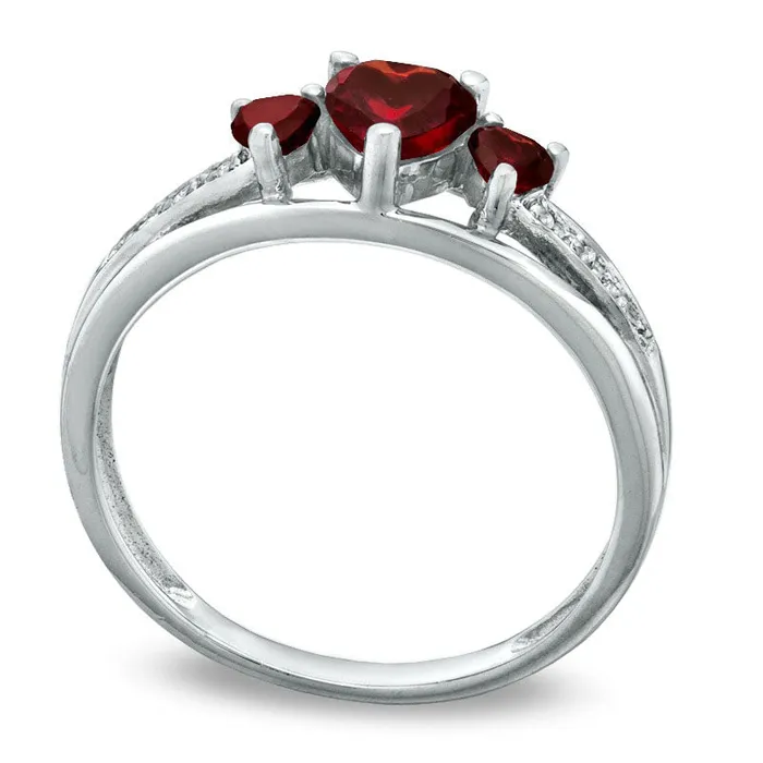 50mm HeartShaped Garnet and Natural Diamond Accent Three Stone Promise Ring in Solid 10K White Gold Goldia Rings 50mm HeartShaped Garnet and Natural Diamond Accent Three Stone Promise Ring in Solid 10K White Gold Goldia Rings